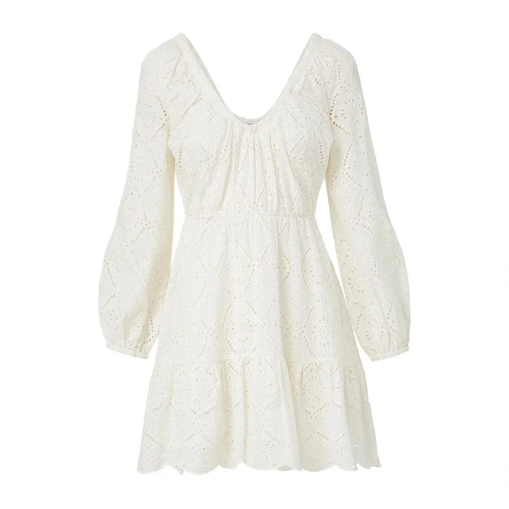 Veronica Beard White Eyelet Long Sleeve Mini Dress - Picture 2 of 4
